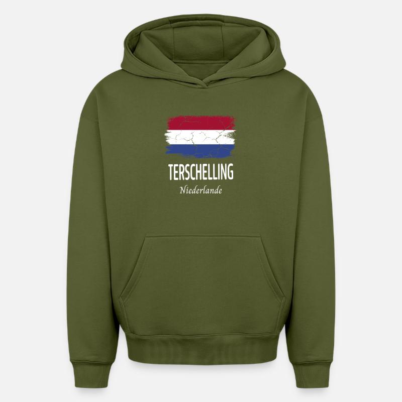 Terschelling - Sweat à capuche unisexe oversize épais SPREAD - kaki