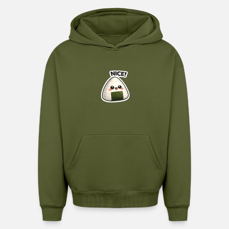 Onigiri de Kawaii avec algues - Sweat à capuche unisexe oversize épais SPREAD - kaki