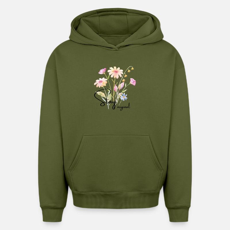 Bouquet de fleurs aquarelle - Sweat à capuche unisexe oversize épais SPREAD - kaki