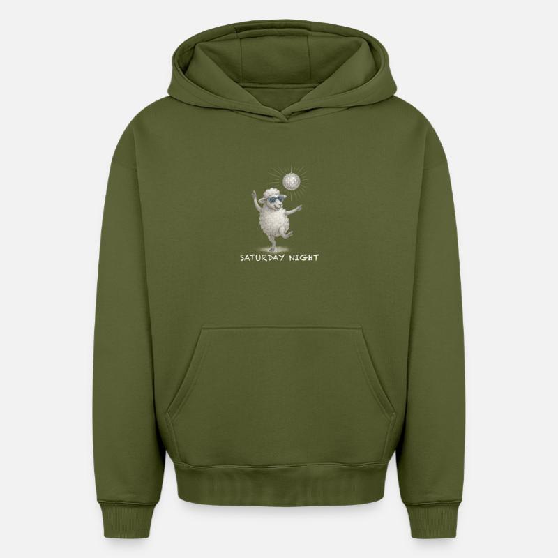 DiscoSchaf samedi soir - Sweat à capuche unisexe oversize épais SPREAD - kaki