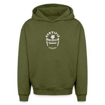 Certifié La Meilleur maman - Sweat à capuche unisexe oversize épais SPREAD - kaki - Devant - AI Model Female 172 light (172cm) & AI Model Male 185 light (185cm)
