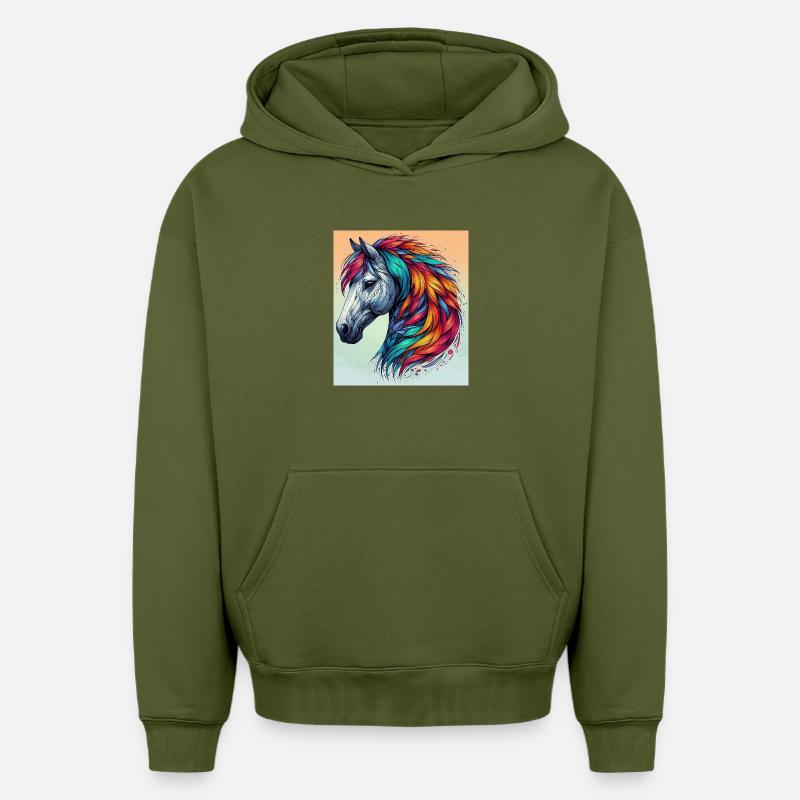 cheval - Sweat à capuche unisexe oversize épais SPREAD - kaki