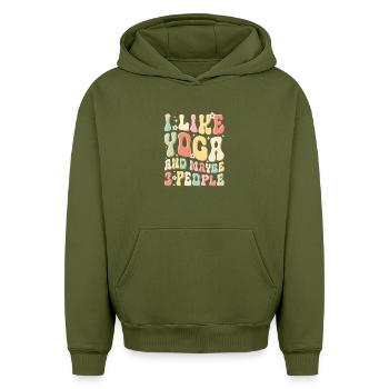 J’aime le yoga et peut-être 3 personnes - Sweat à capuche unisexe oversize épais SPREAD - kaki - Devant - AI Model Female 172 light (172cm) & AI Model Male 185 light (185cm)