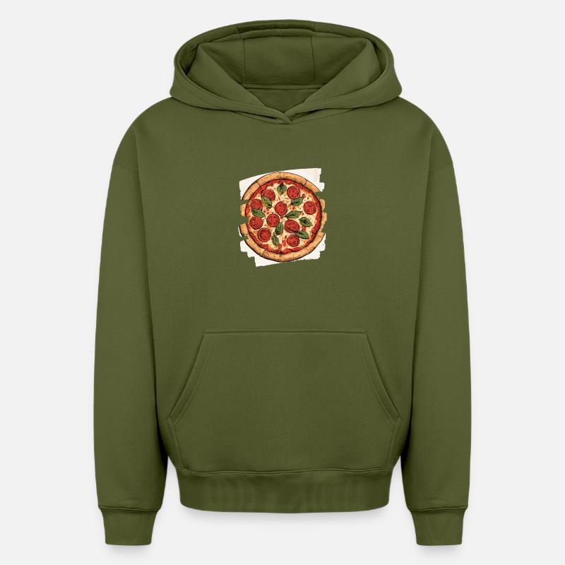 Pizza Rétro - Sweat à capuche unisexe oversize épais SPREAD - kaki