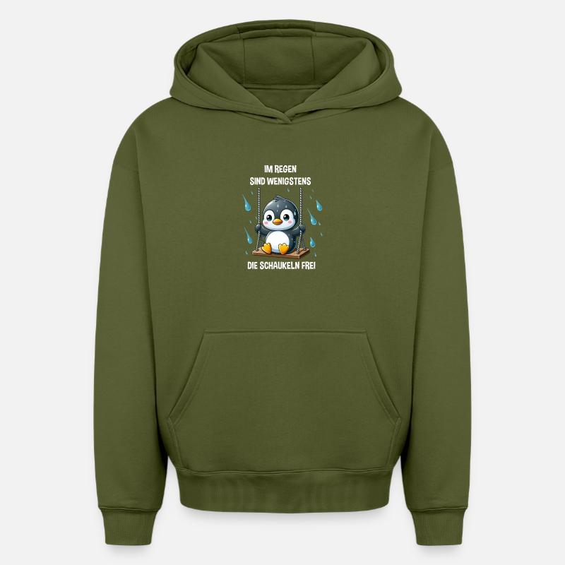 Balançoire pingouin introvertie mélancolique - Sweat à capuche unisexe oversize épais SPREAD - kaki