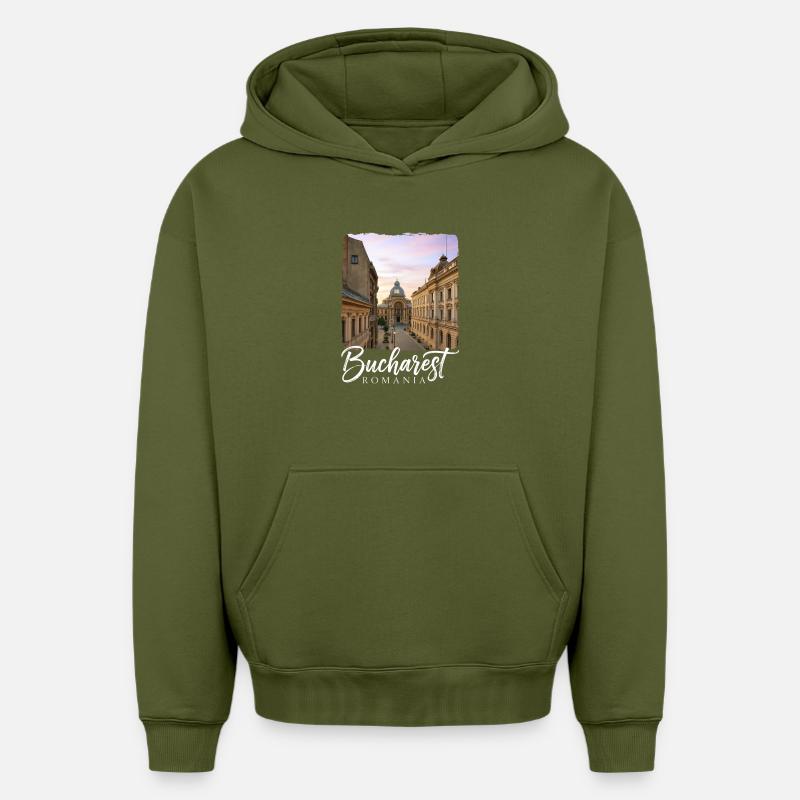 Bucarest, Roumanie - Sweat à capuche unisexe oversize épais SPREAD - kaki