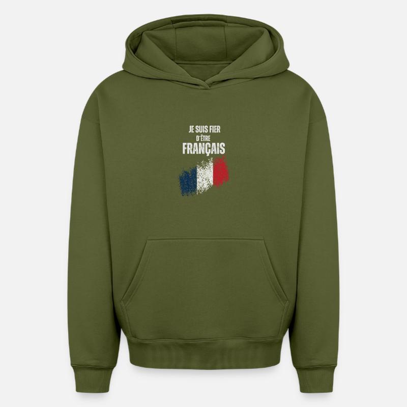 Fier d'être Français - Sweat à capuche unisexe oversize épais SPREAD - kaki