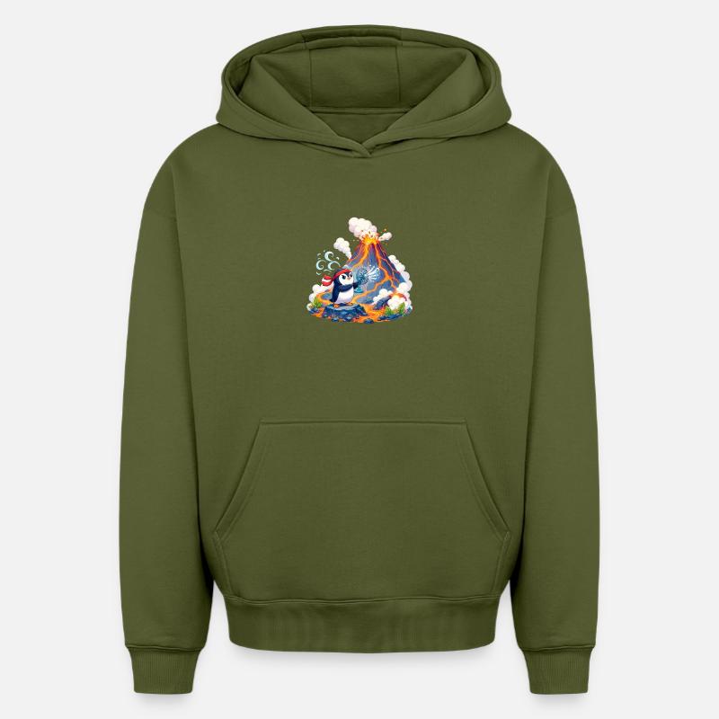 Lava Penguin avec Éventail - Sweat à capuche unisexe oversize épais SPREAD - kaki
