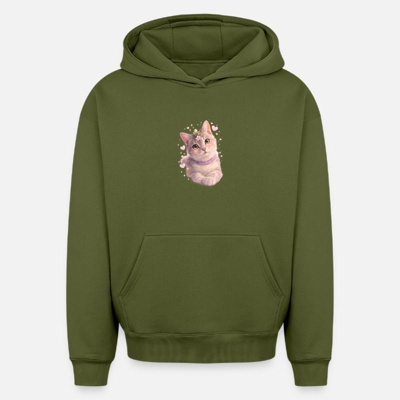 Chaton fleuri - Sweat à capuche unisexe oversize épais SPREAD - kaki