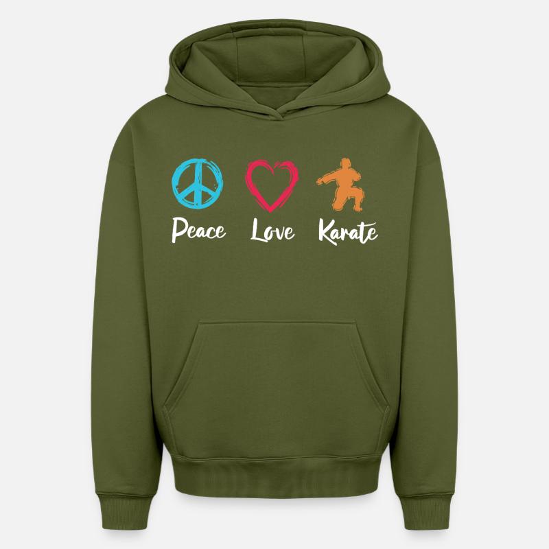 Paix Amour Karaté - Sweat à capuche unisexe oversize épais SPREAD - kaki