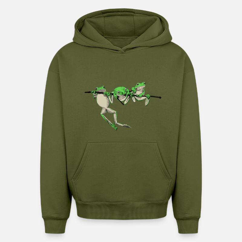 Frog - Sweat à capuche unisexe oversize épais SPREAD - kaki