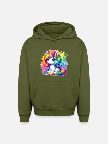 Regenbogen Einhorn Aquarell - Oversized Heavyweight Unisex Hoodie - Khaki