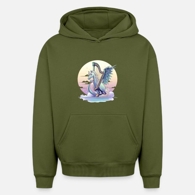 Pegasus mit Harfe am Abend - Oversized Heavyweight Unisex Hoodie - Khaki