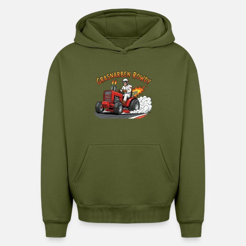 Truie d’herbe Hooligan - Sweat à capuche unisexe oversize épais SPREAD - kaki