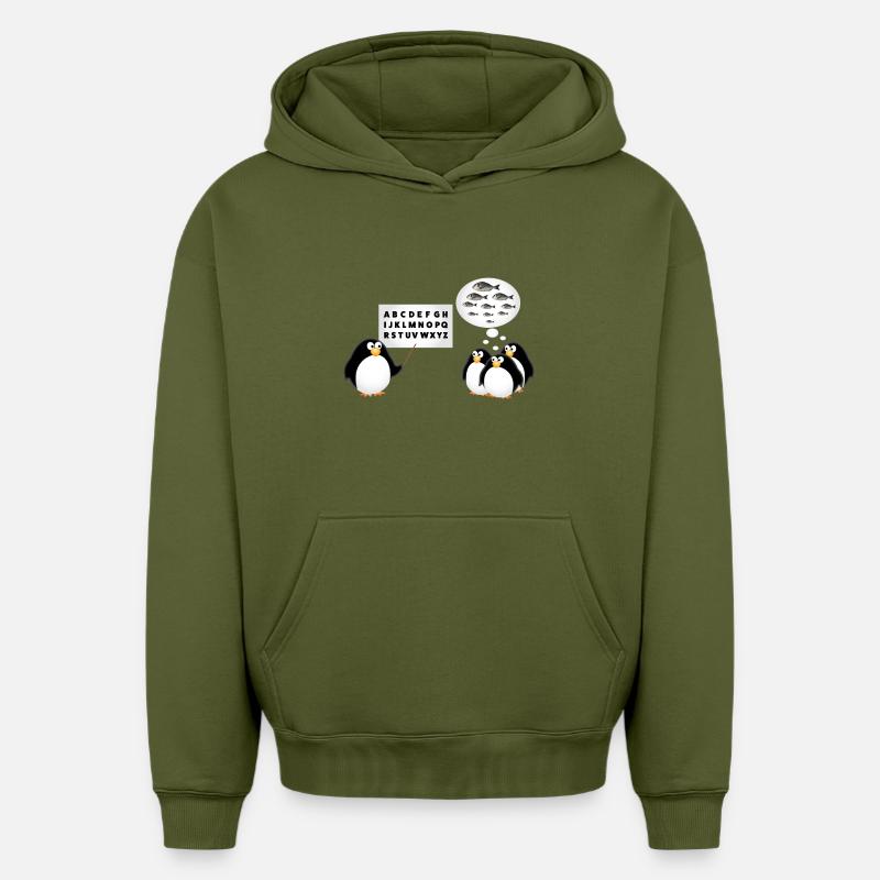 Schule - Pinguin - Oversized Heavyweight Unisex Hoodie - Khaki