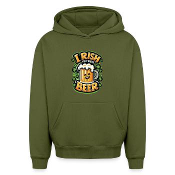 Irlandais, tu étais bière, bière, bière, disait - Sweat à capuche unisexe oversize épais SPREAD - kaki - Devant - AI Model Female 172 light (172cm) & AI Model Male 185 light (185cm)