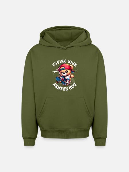 Skater teddy bear on skateboard - Oversized Heavyweight Unisex Hoodie - khaki