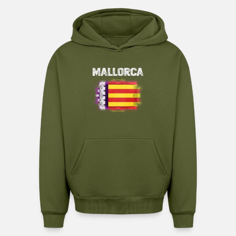 Majorque - Sweat à capuche unisexe oversize épais SPREAD - kaki