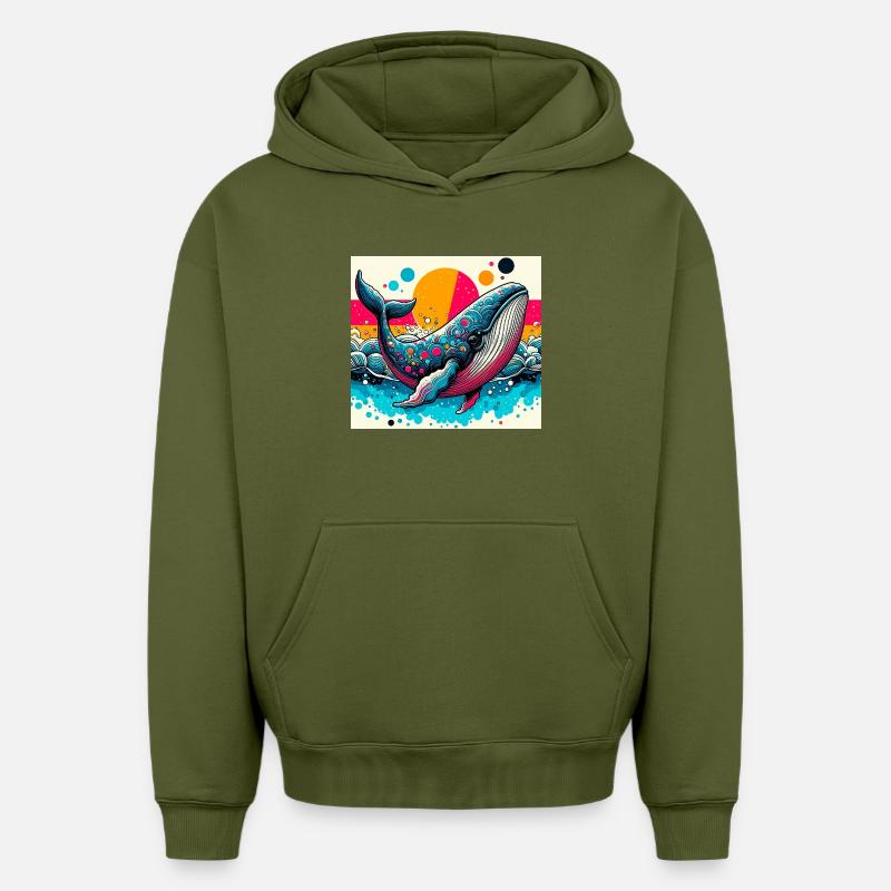 baleine - Sweat à capuche unisexe oversize épais SPREAD - kaki