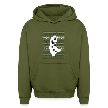 Frozen Free Hugs Und Olaf Weiß - Oversized Heavyweight Unisex Hoodie - Khaki - Vorne - AI Model Female 172 light (172cm) & AI Model Male 185 light (185cm)