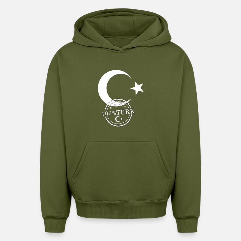 Drapeau turc 100% turc - Sweat à capuche unisexe oversize épais SPREAD - kaki
