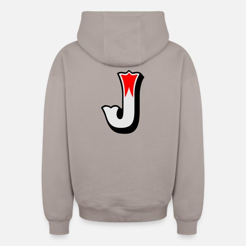 Buchstabe - J - Sweat à capuche unisexe zippé oversize épais SPREAD - taupe