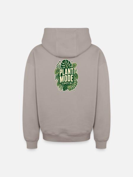 Plant Mode Always On – Monstera Design - Oversized Heavyweight Unisex Zip Hoodie - Taupe