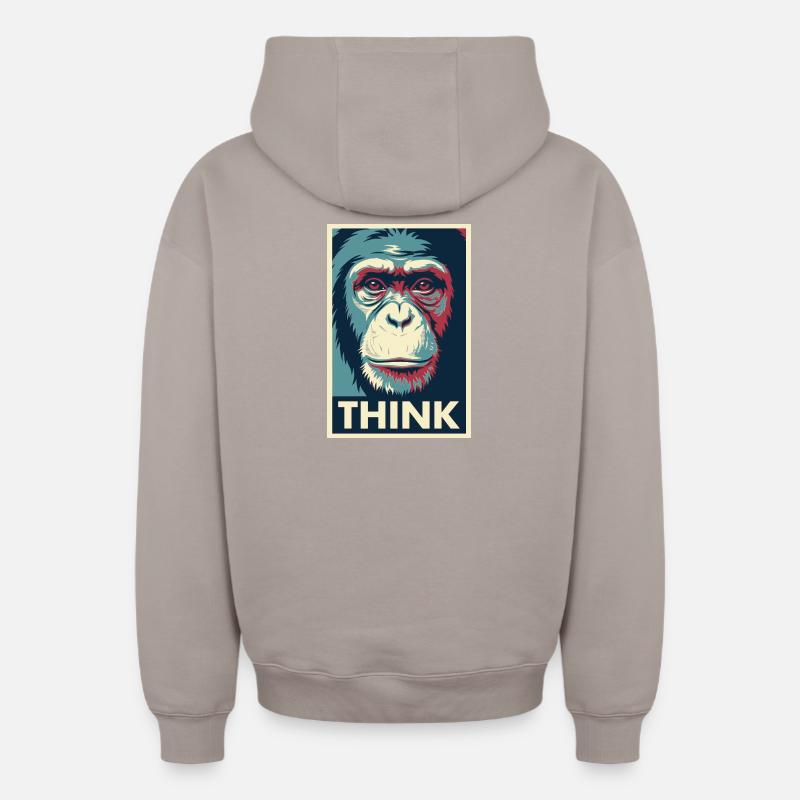 Affiche pop art Monkey Thinking - Sweat à capuche unisexe zippé oversize épais SPREAD - taupe