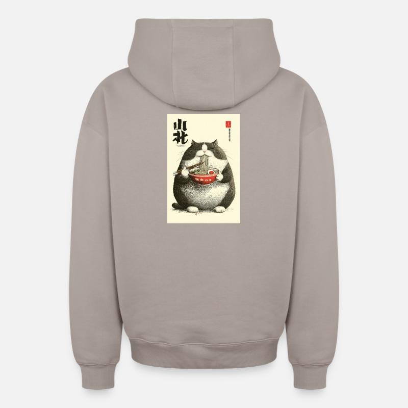 Ramen Chats Chonky Ukiyo-e - Sweat à capuche unisexe zippé oversize épais SPREAD - taupe