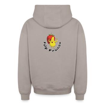 Figure de puissance du fruit de la pulpe - Sweat à capuche unisexe zippé oversize épais SPREAD - taupe - Dos - AI Model Male 178 light (178cm)