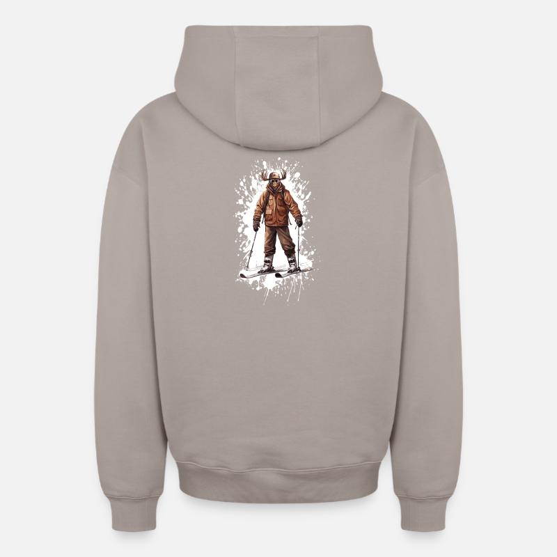 Moose Ski Skiing - Sweat à capuche unisexe zippé oversize épais SPREAD - taupe