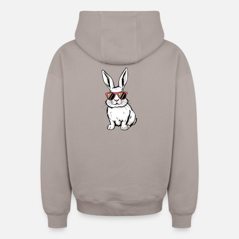 Lapin blanc - Sweat à capuche unisexe zippé oversize épais SPREAD - taupe
