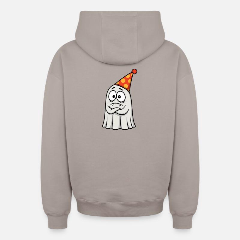 Grumpy Ghost with Party Hat - Oversized Heavyweight Unisex Zip Hoodie - taupe