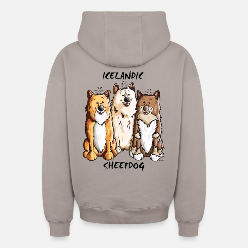 Drôle Islande Chien - Sweat à capuche unisexe zippé oversize épais SPREAD - taupe