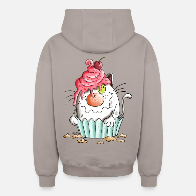 Chat et Muffin - Sweat à capuche unisexe zippé oversize épais SPREAD - taupe