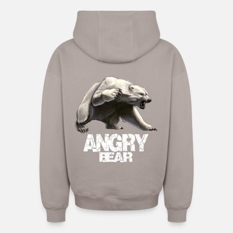 Ours en colère - Sweat à capuche unisexe zippé oversize épais SPREAD - taupe