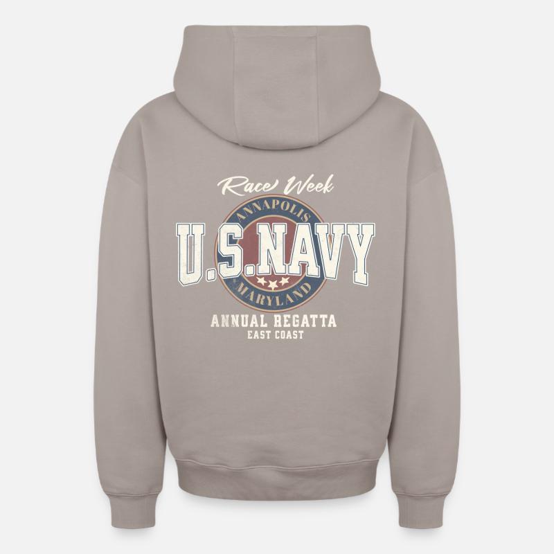 Design U.S. Navy Annapolis Regatta - Sweat à capuche unisexe zippé oversize épais SPREAD - taupe
