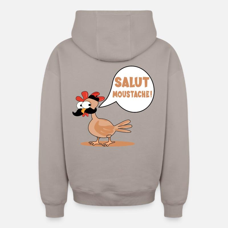 POULES POULETS SALUT MOUSTACHE - Sweat à capuche unisexe zippé oversize épais SPREAD - taupe