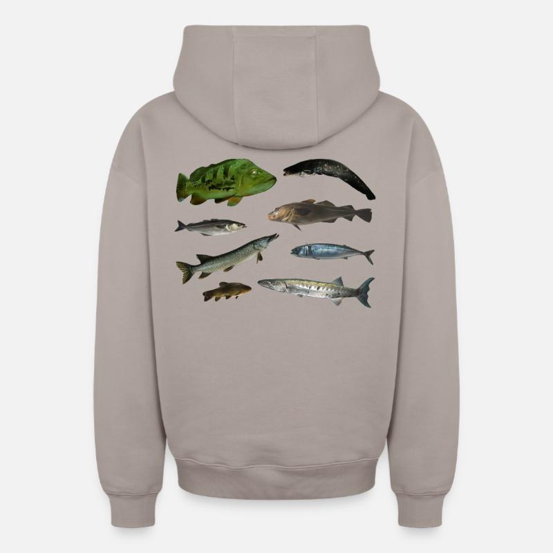 Poissons - Sweat à capuche unisexe zippé oversize épais SPREAD - taupe