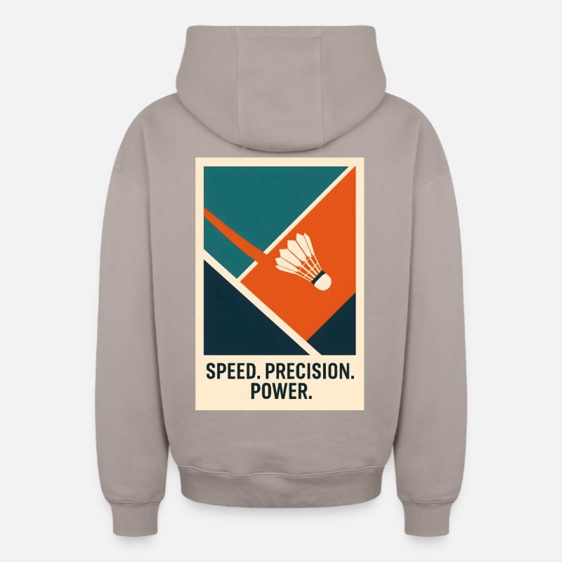 Speed Precision Power | Badminton Statement - Oversized Heavyweight Unisex Zip Hoodie - Taupe