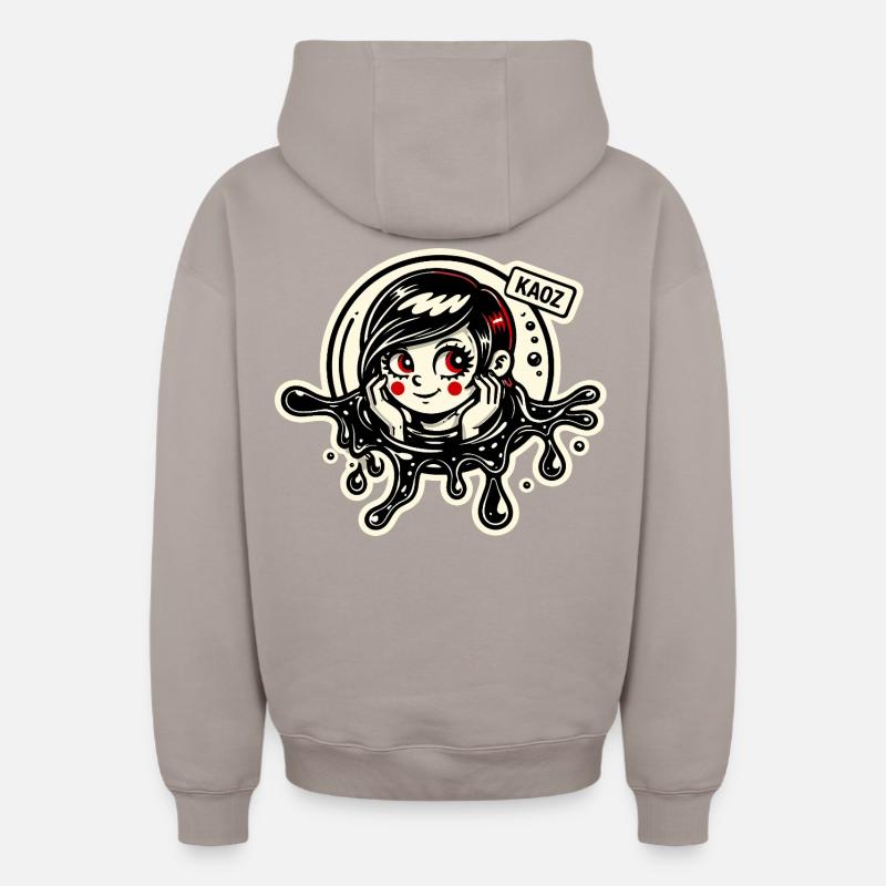 Kawaii Ink Splash Girl - Sweat à capuche unisexe zippé oversize épais SPREAD - taupe