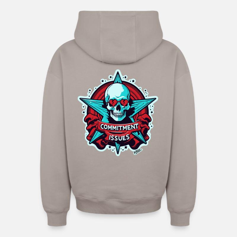 Commitment Issues Skull Badge - Oversized Heavyweight Unisex Zip Hoodie - taupe