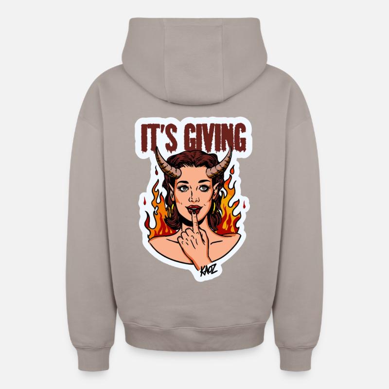 Devilish Diva Flame - Oversized Heavyweight Unisex Zip Hoodie - taupe