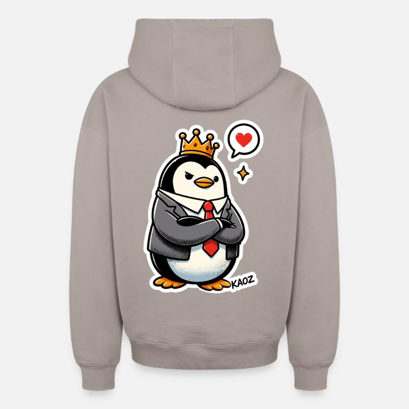 Pingouin couronné - Sweat à capuche unisexe zippé oversize épais SPREAD - taupe