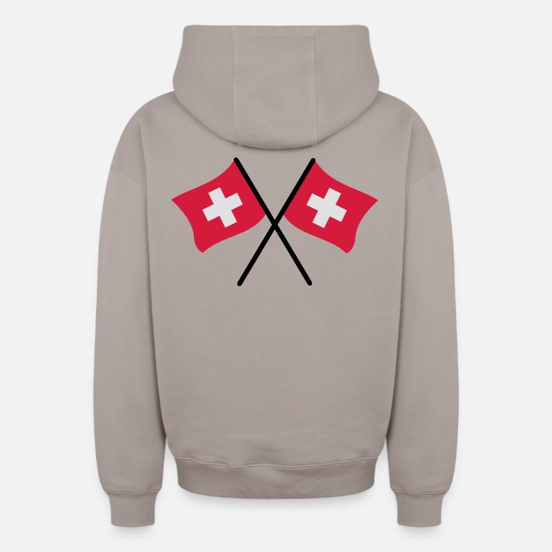 Drapeau suisse - Sweat à capuche unisexe zippé oversize épais SPREAD - taupe