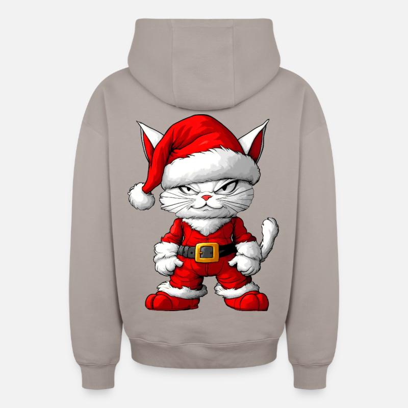 Chat de Noël - Sweat à capuche unisexe zippé oversize épais SPREAD - taupe