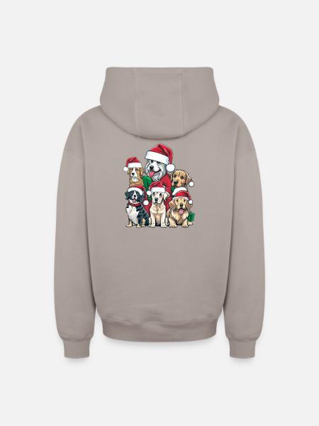 Santa Paws Crew Funny Dog Xmas Design - Oversized Heavyweight Unisex Zip Hoodie - taupe