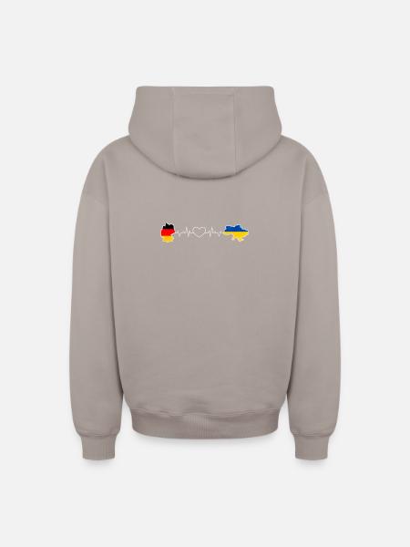 Heartbeat of Germany and Ukraine - Oversized Heavyweight Unisex Zip Hoodie - taupe