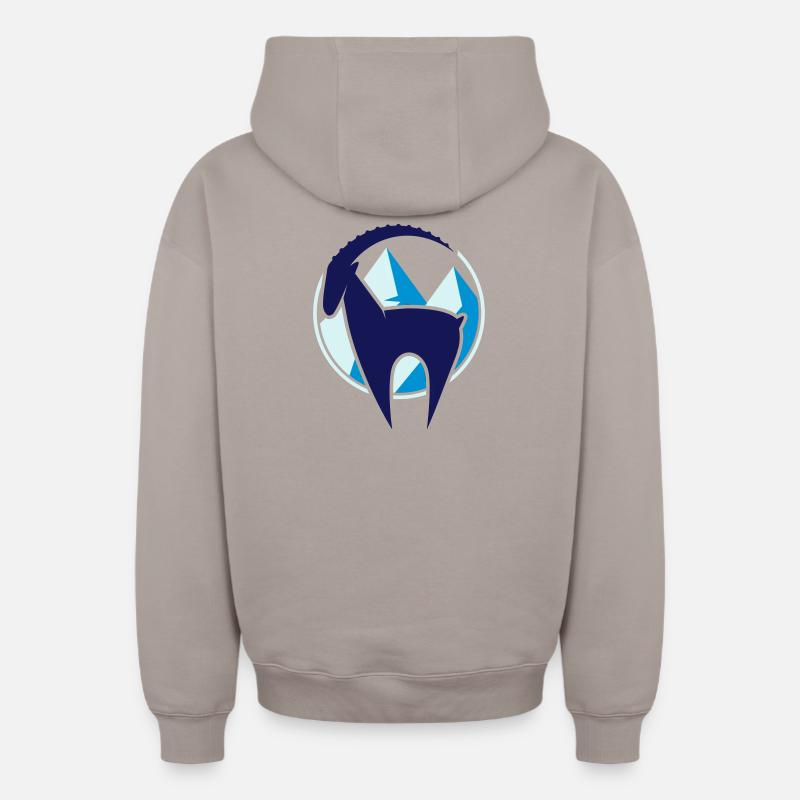 Steinbock und Gebirge Button - Oversized Heavyweight Unisex Zip Hoodie - Taupe