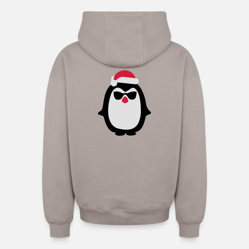 Pingouin de Noël - Sweat à capuche unisexe zippé oversize épais SPREAD - taupe